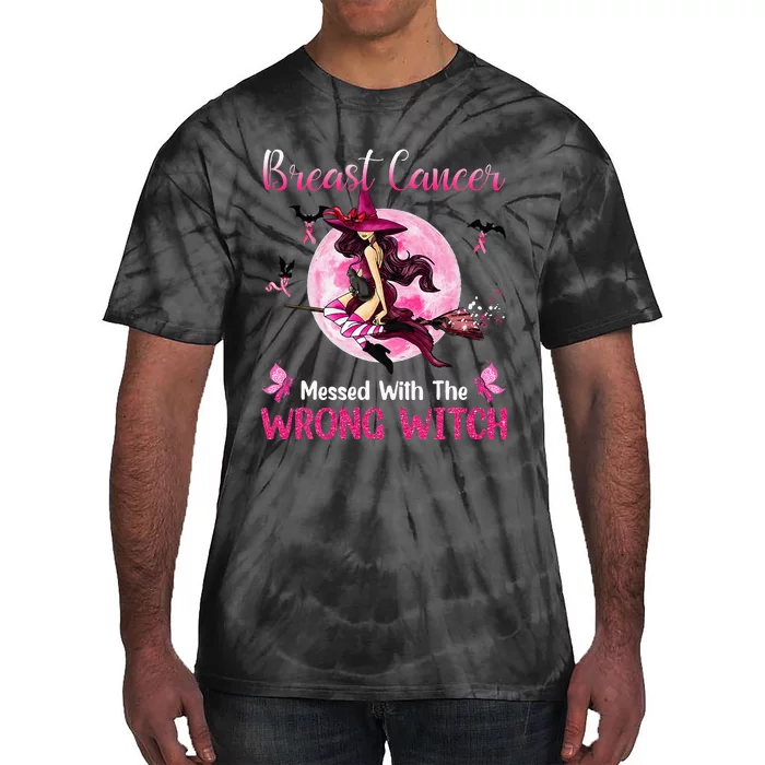 Breast Cancer Messed With The Wrong Pink Witch Hat Halloween Tie-Dye T-Shirt