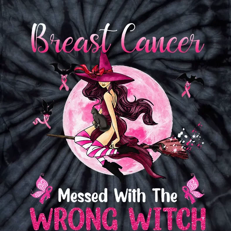 Breast Cancer Messed With The Wrong Pink Witch Hat Halloween Tie-Dye T-Shirt