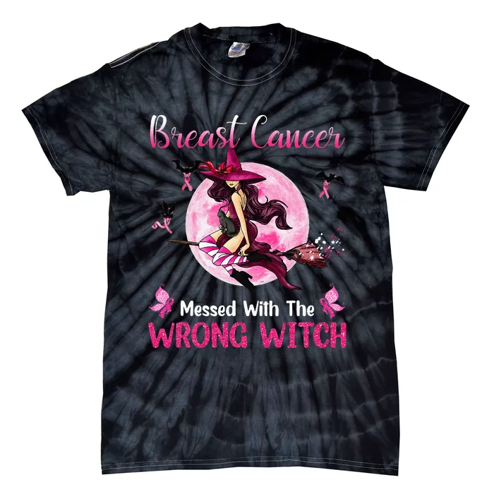 Breast Cancer Messed With The Wrong Pink Witch Hat Halloween Tie-Dye T-Shirt