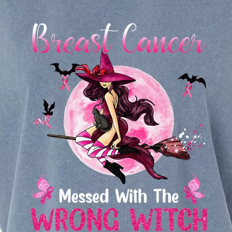 Breast Cancer Messed With The Wrong Pink Witch Hat Halloween Garment-Dyed Women's Muscle Tee