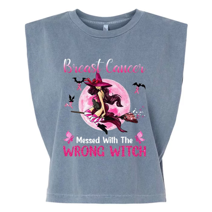 Breast Cancer Messed With The Wrong Pink Witch Hat Halloween Garment-Dyed Women's Muscle Tee