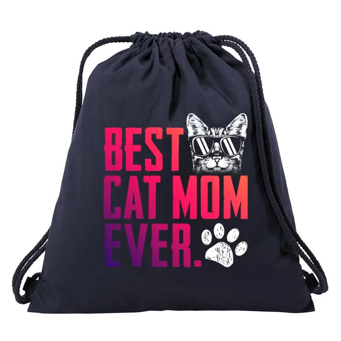 Best Cat Mom Ever Vintage Cute Cat Mommy Mother's Day Gift Drawstring Bag