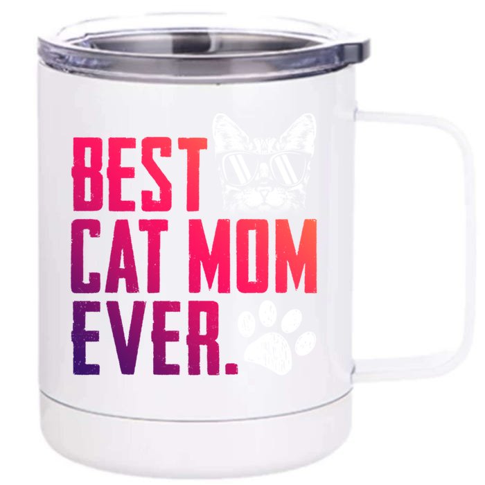 Best Cat Mom Ever Vintage Cute Cat Mommy Mother's Day Gift Front & Back 12oz Stainless Steel Tumbler Cup