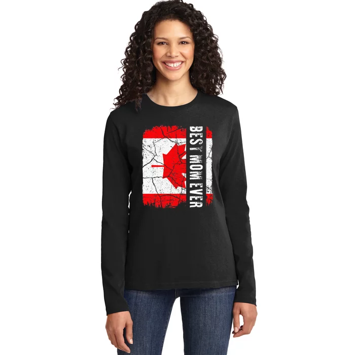 Best Canadian Mom Ever Canada Flag Ladies Long Sleeve Shirt