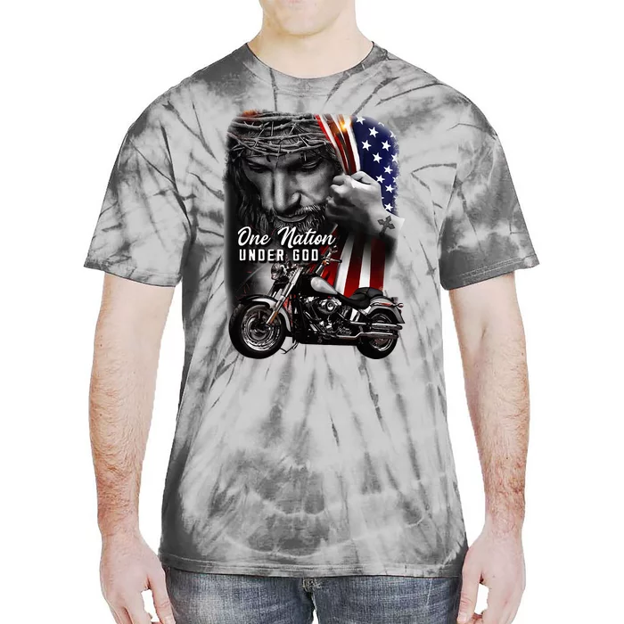 Biker Christian Motorcycles Lover One Nation Under God Tie-Dye T-Shirt