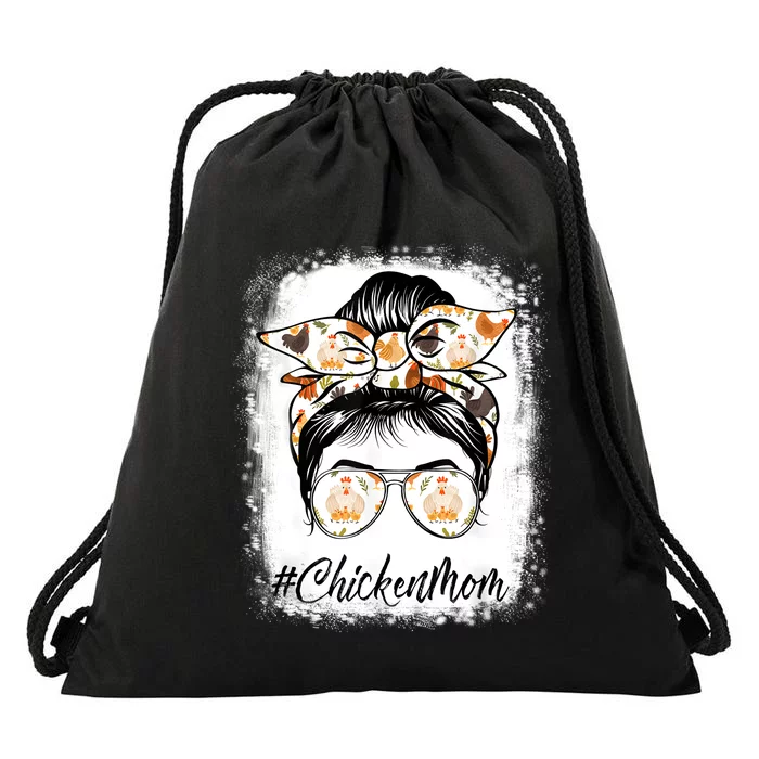 Bleached Chicken Mom Messy Bun Farmer Chicken Mother's Day Drawstring Bag