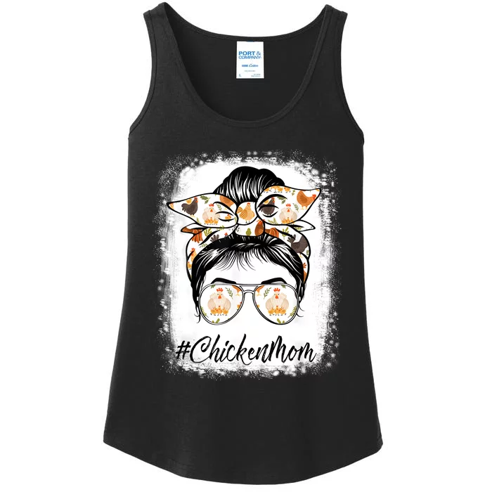 Bleached Chicken Mom Messy Bun Farmer Chicken Mother's Day Ladies Essential Tank