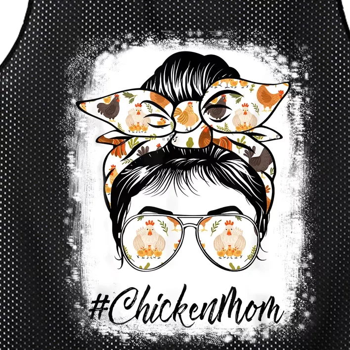 Bleached Chicken Mom Messy Bun Farmer Chicken Mother's Day Mesh Reversible Basketball Jersey Tank