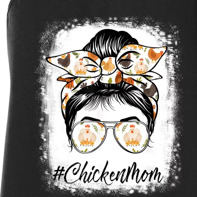 Bleached Chicken Mom Messy Bun Farmer Chicken Mother's Day Women's Racerback Tank