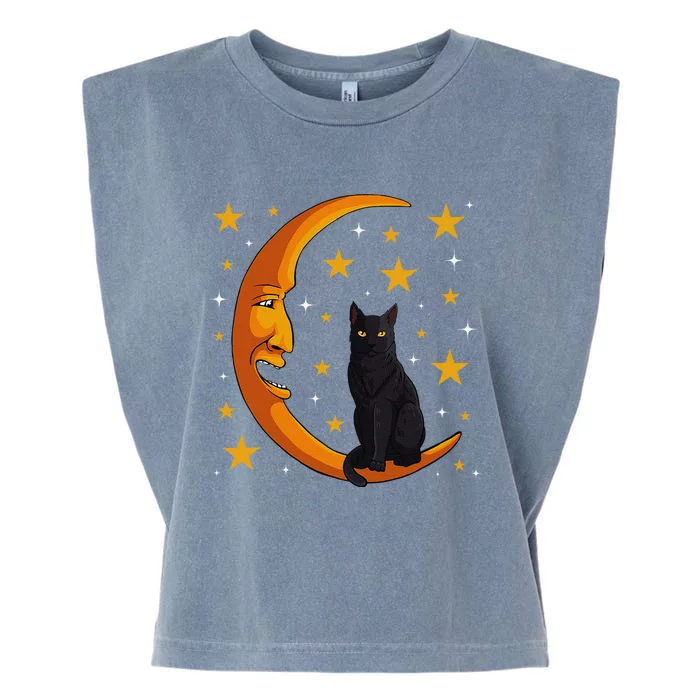 Black Cat Moon Kitten Lover Funny Crescent Pet Owner Garment-Dyed Women's Muscle Tee