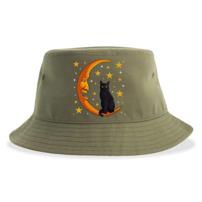 Black Cat Moon Kitten Lover Funny Crescent Pet Owner Sustainable Bucket Hat