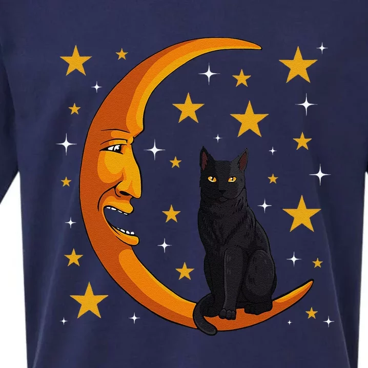 Black Cat Moon Kitten Lover Funny Crescent Pet Owner Sueded Cloud Jersey T-Shirt