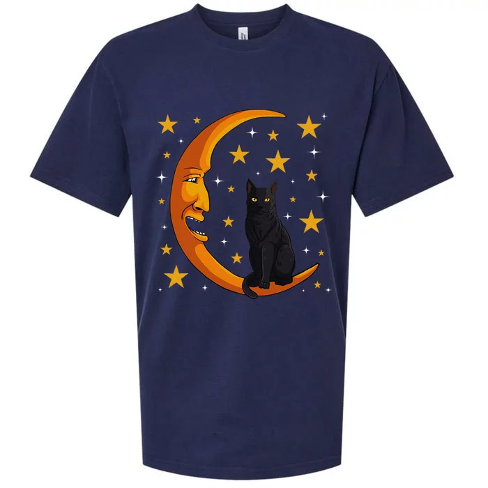 Black Cat Moon Kitten Lover Funny Crescent Pet Owner Sueded Cloud Jersey T-Shirt