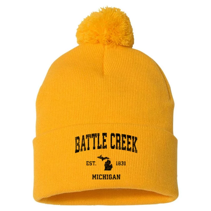 Battle Creek Michigan Mi Vintage Sports Pom Pom 12in Knit Beanie