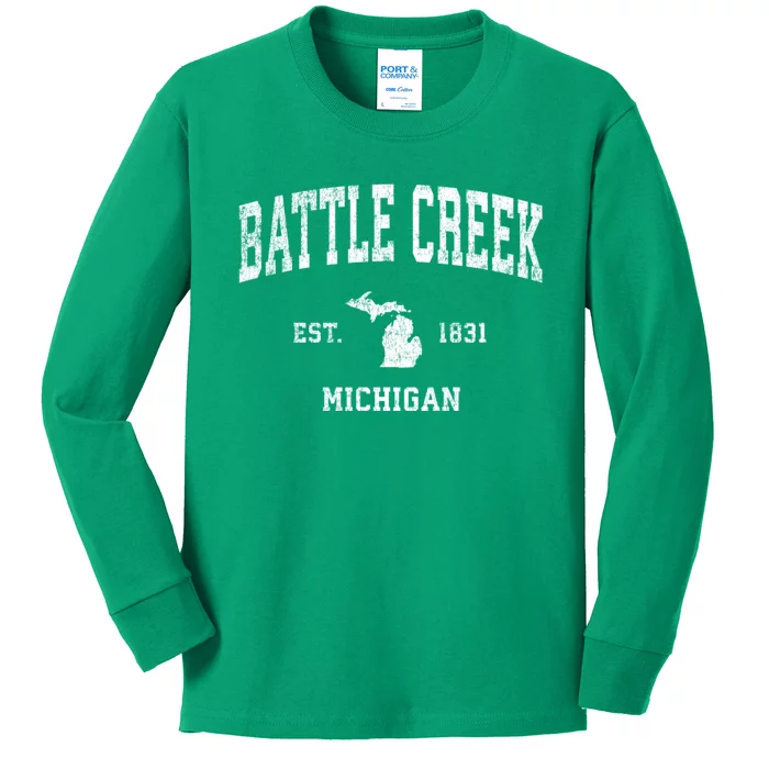 Battle Creek Michigan Mi Vintage Sports Kids Long Sleeve Shirt