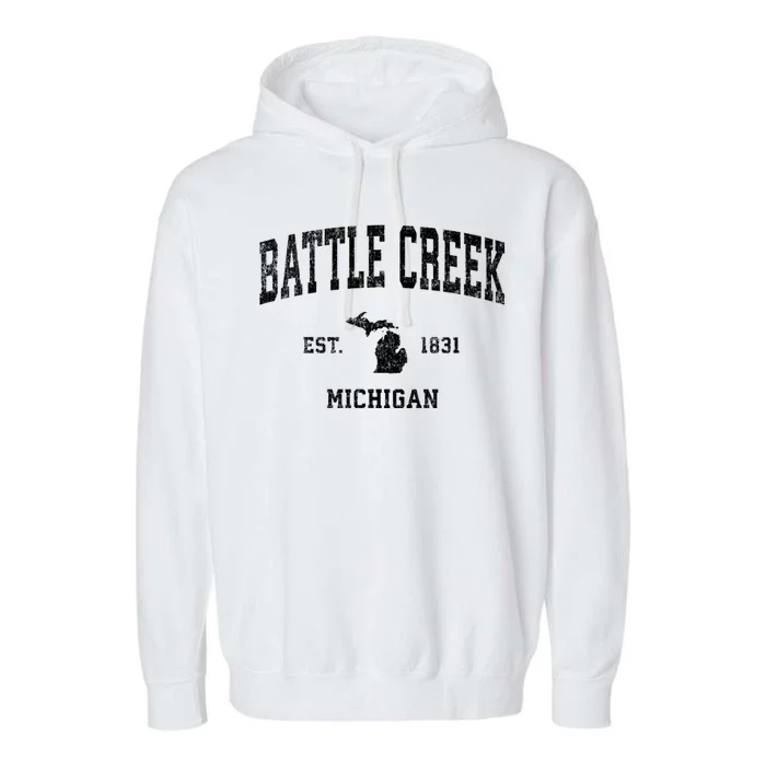 Battle Creek Michigan Mi Vintage Sports Garment-Dyed Fleece Hoodie