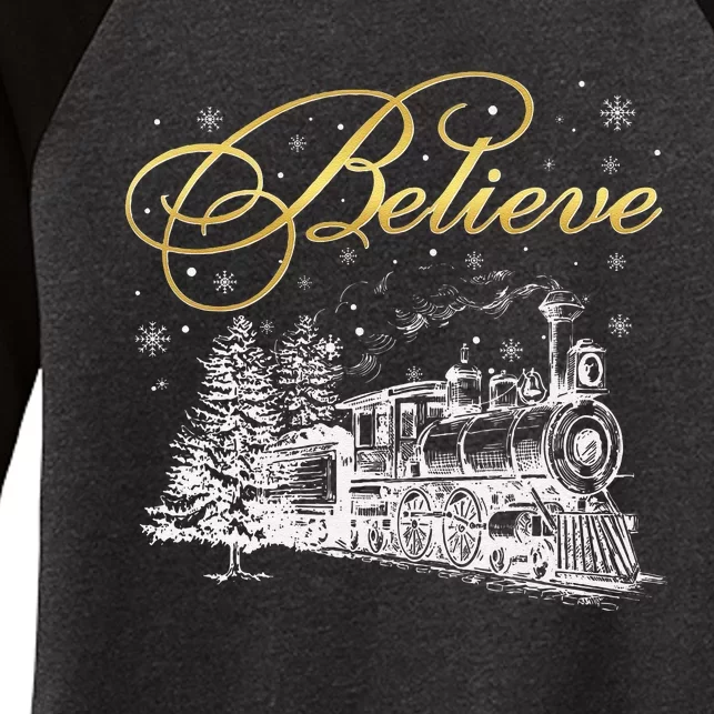 Believe Christmas North Pole All Abroad Family Women's Tri-Blend 3/4-Sleeve Raglan Shirt