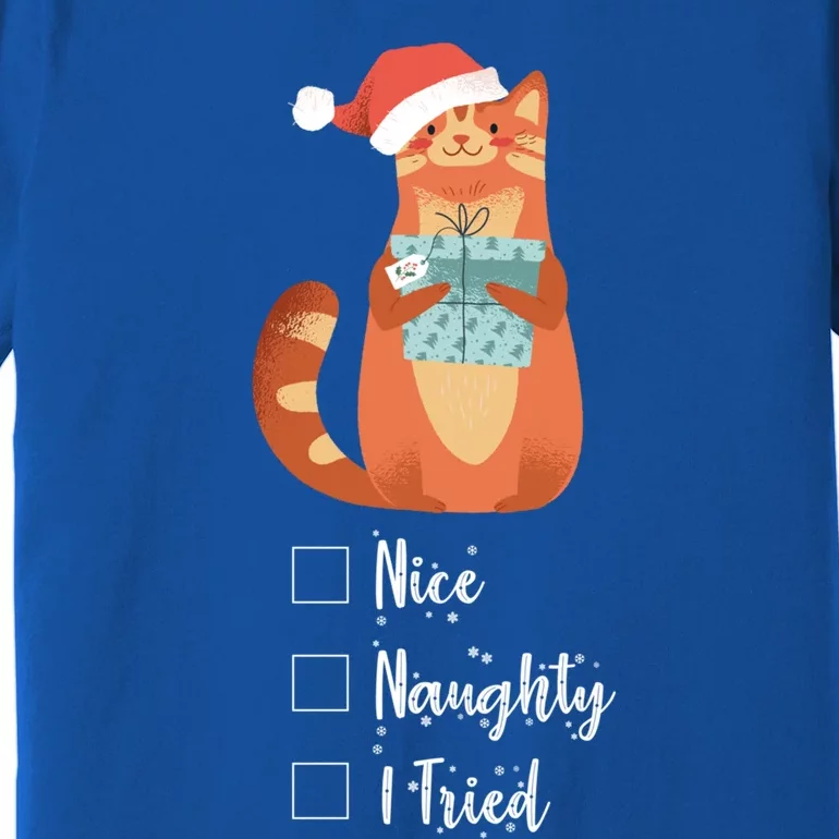 Black Cat Nice Naughty I Tried Funny SantaS List Xmas Cat Great Gift Premium T-Shirt