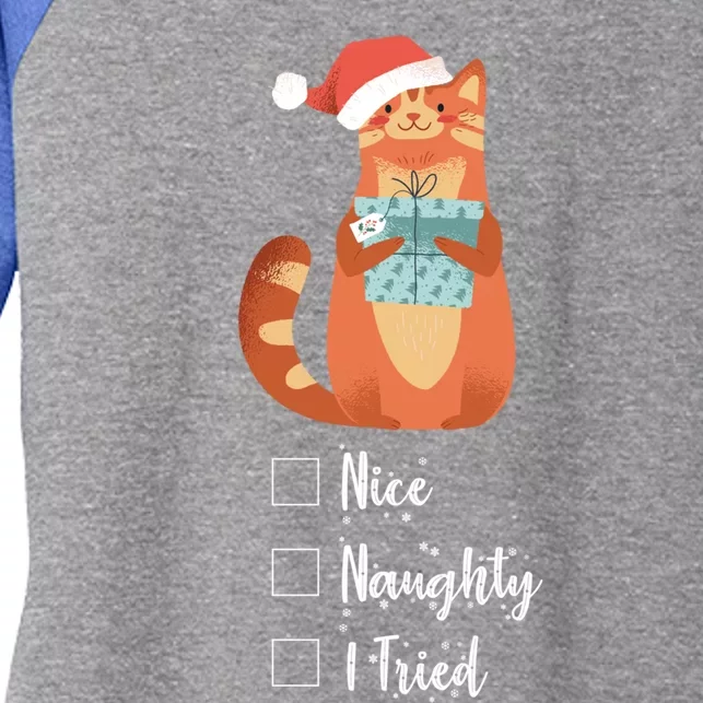 Black Cat Nice Naughty I Tried Funny SantaS List Xmas Cat Great Gift Women's Tri-Blend 3/4-Sleeve Raglan Shirt