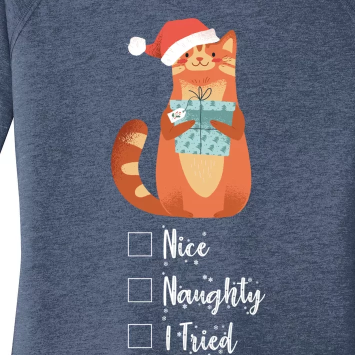 Black Cat Nice Naughty I Tried Funny SantaS List Xmas Cat Great Gift Women's Perfect Tri Tunic Long Sleeve Shirt