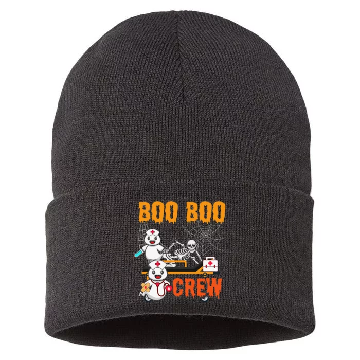 Boo Crew Nurse Halloween Ghost Skeleton Nurses Rn Sustainable Knit Beanie