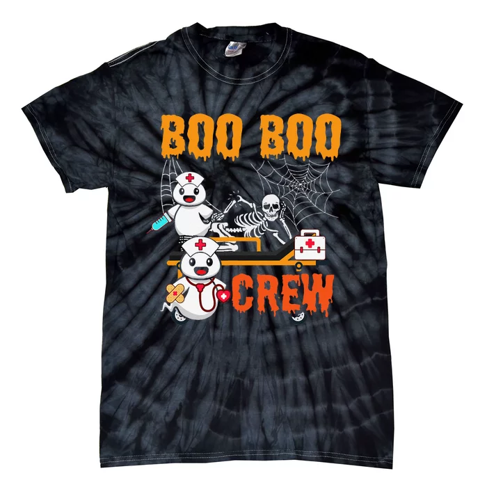 Boo Crew Nurse Halloween Ghost Skeleton Nurses Rn Tie-Dye T-Shirt