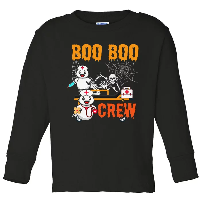 Boo Crew Nurse Halloween Ghost Skeleton Nurses Rn Toddler Long Sleeve Shirt