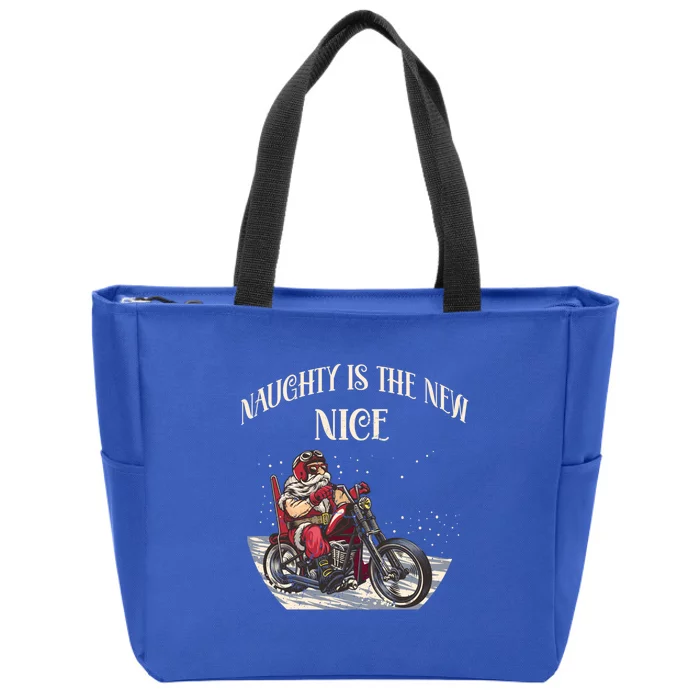 Biker Christmas Naughty Is The New Nice Funny Motorcycle Cool Gift Zip Tote Bag