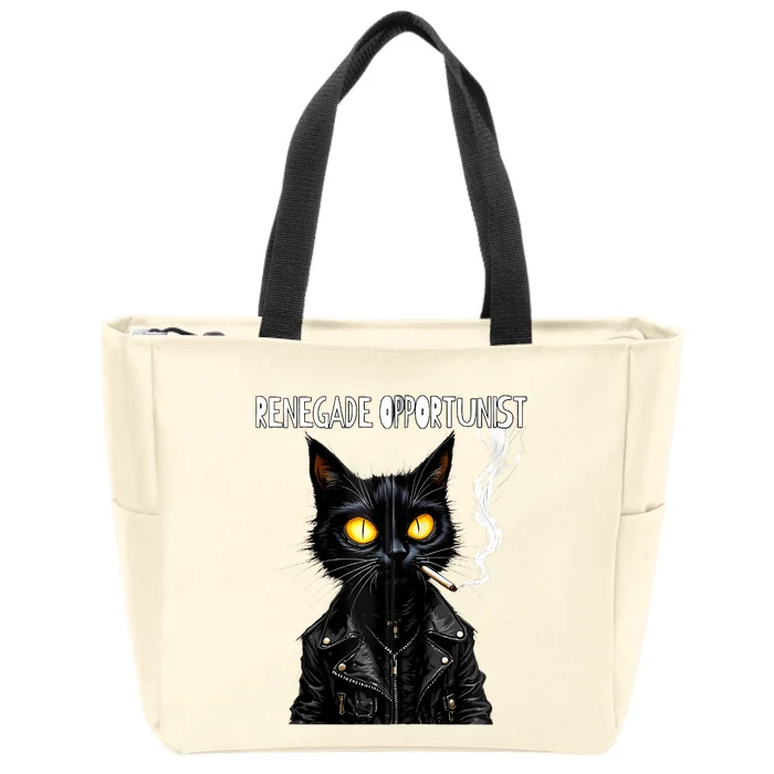 Bad Cat Naughty Up To No Good Smoking Renegade Biker Zip Hoodie Zip Tote Bag