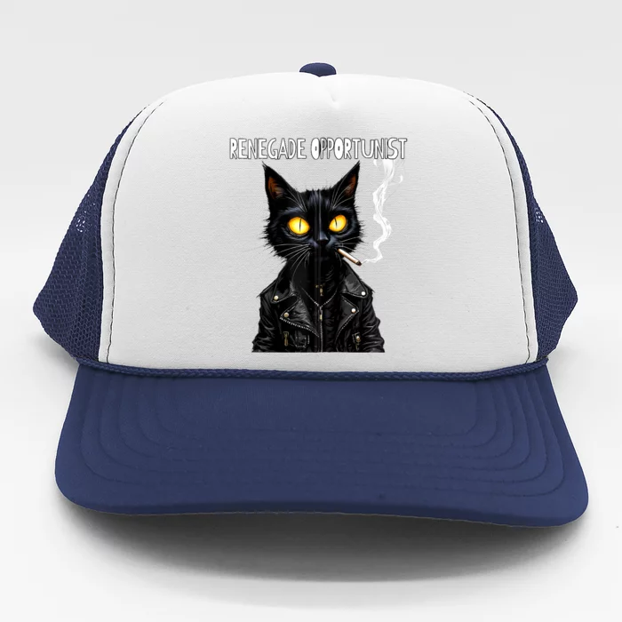 Bad Cat Naughty Up To No Good Smoking Renegade Biker Zip Hoodie Trucker Hat