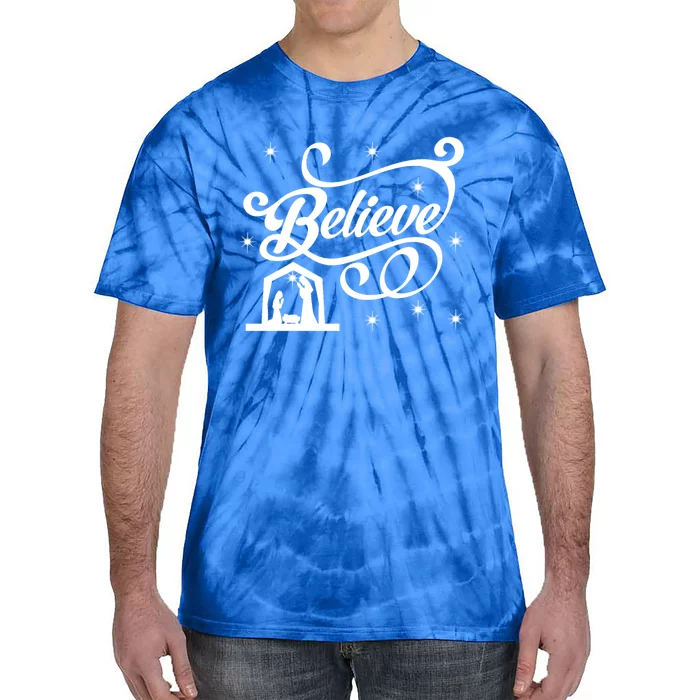 Believe Christmas Nativity Scene Religious Christian Themed Gift Tie-Dye T-Shirt