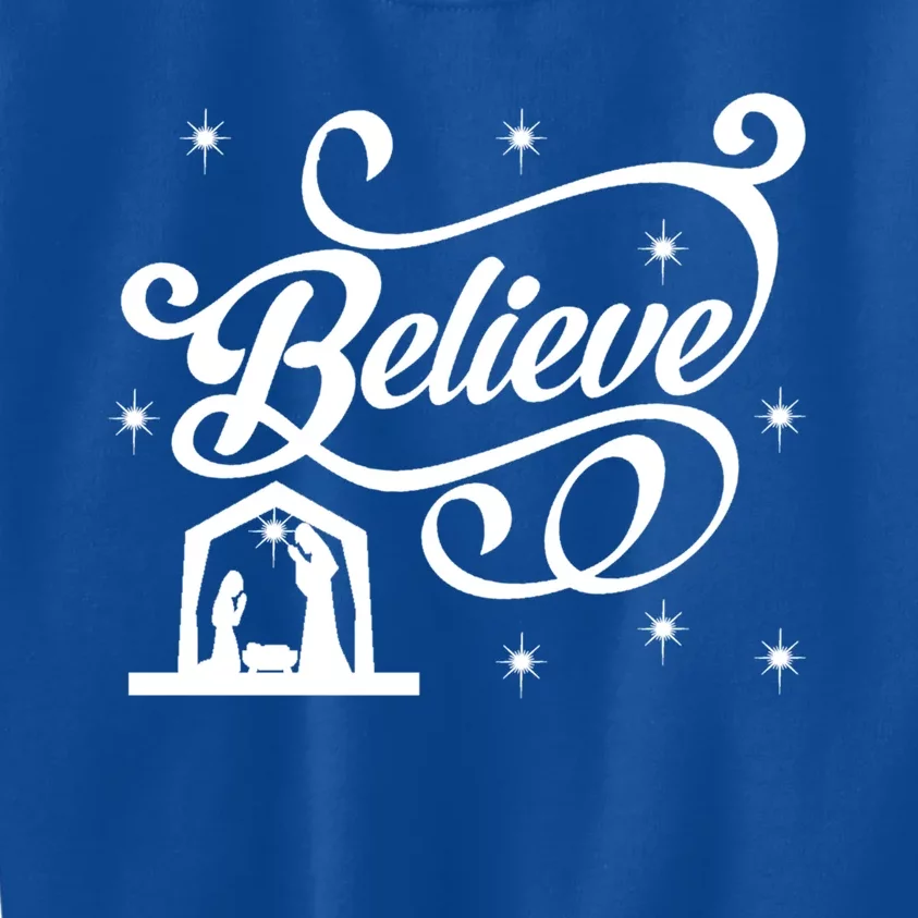 Believe Christmas Nativity Scene Religious Christian Themed Gift Kids Sweatshirt