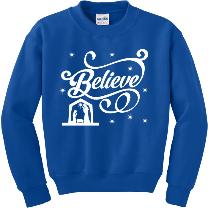 Believe Christmas Nativity Scene Religious Christian Themed Gift Kids Sweatshirt