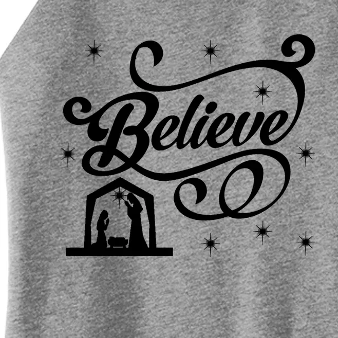 Believe Christmas Nativity Scene Religious Christian Themed Gift Women’s Perfect Tri Rocker Tank