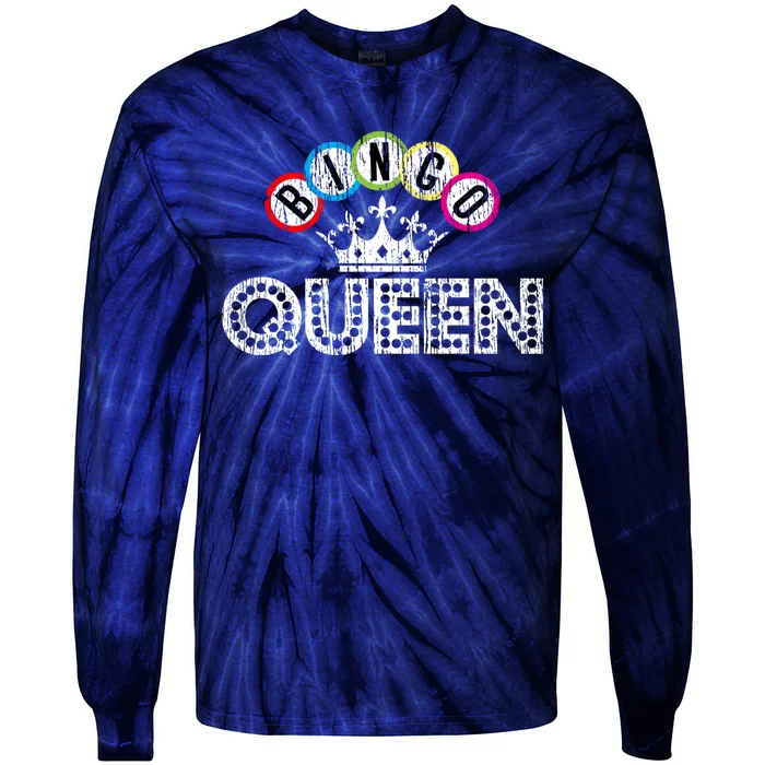 Bingo Casino Night Crown Bingo Queen Gift Tie-Dye Long Sleeve Shirt