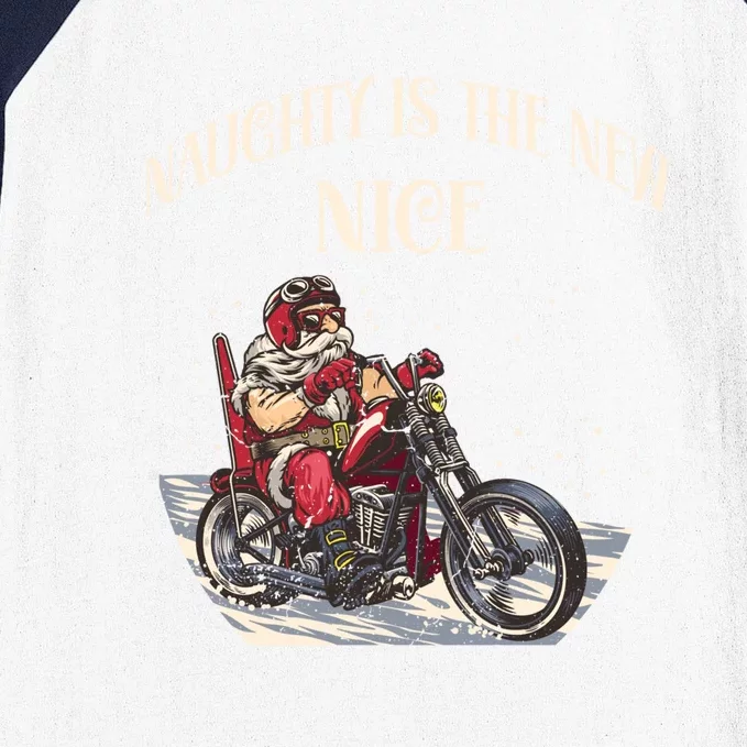 Biker Christmas Naughty Is The New Nice Funny Motorcycle Cute Gift Baseball Sleeve Shirt