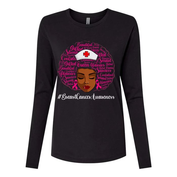 Breast Cancer Nursing African Black Nurse Ribbon Womens Cotton Relaxed Long Sleeve T-Shirt