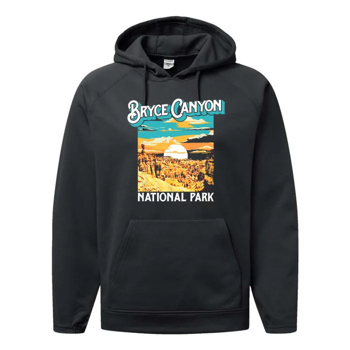 Bryce Canyon National Park Utah Hoodoos Vintage Poster Style Performance Fleece Hoodie