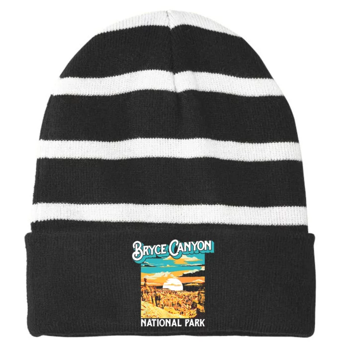 Bryce Canyon National Park Utah Hoodoos Vintage Poster Style Striped Beanie with Solid Band