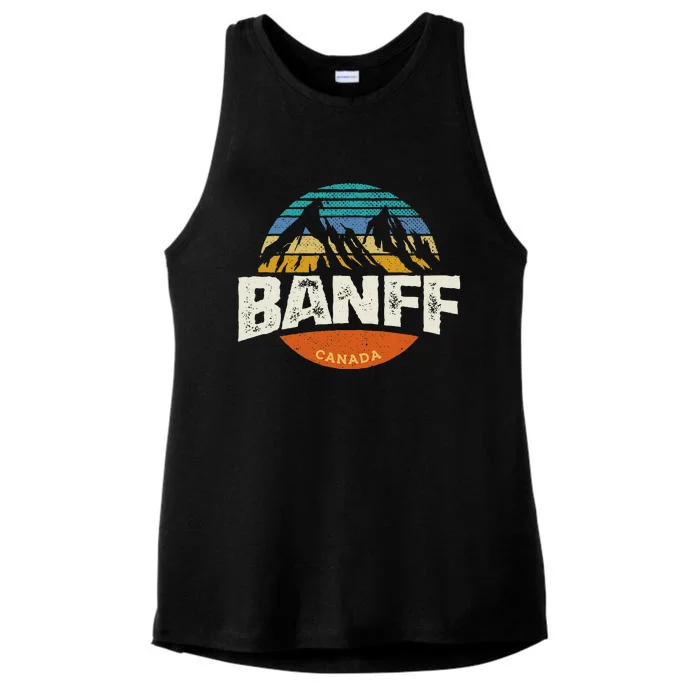 Banff Canada National Park Vintage Mountain Ladies Tri-Blend Wicking Tank