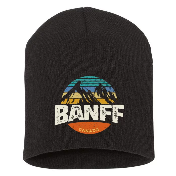 Banff Canada National Park Vintage Mountain Short Acrylic Beanie