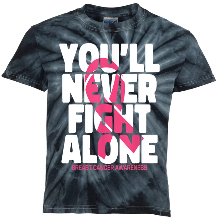 Breast Cancer Nobody Fights Alone Breast Cancer Awareness Kids Tie-Dye T-Shirt