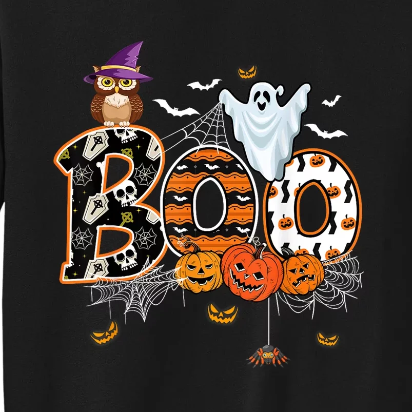 Boo Creepy Owl Pumpkin Ghost Funny Halloween Costume Tall Sweatshirt