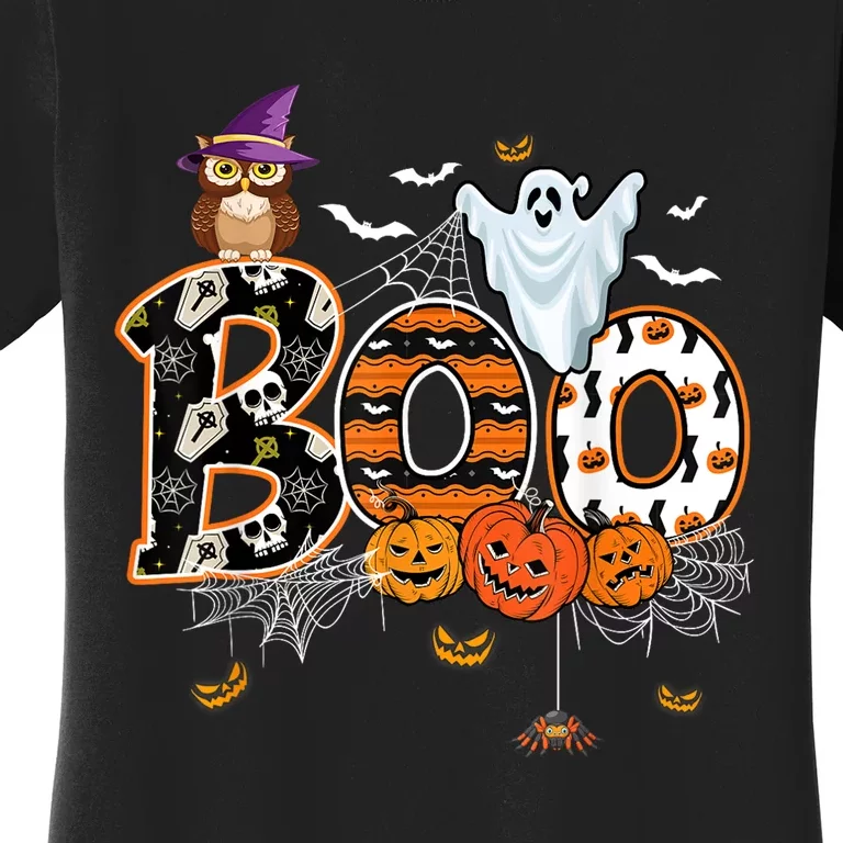 Boo Creepy Owl Pumpkin Ghost Funny Halloween Costume Women's T-Shirt