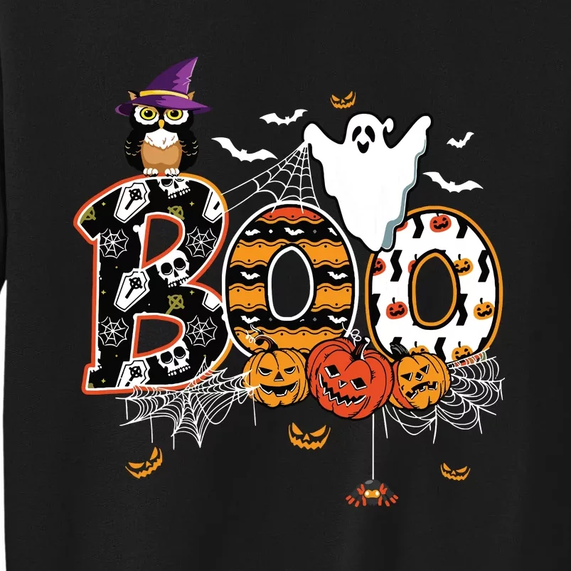 Boo Creepy Owl Pumpkin Ghost Funny Halloween Costume Tall Sweatshirt