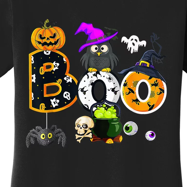 Boo Creepy Owl Pumpkin Ghost Halloween  Wo Kid Women's T-Shirt