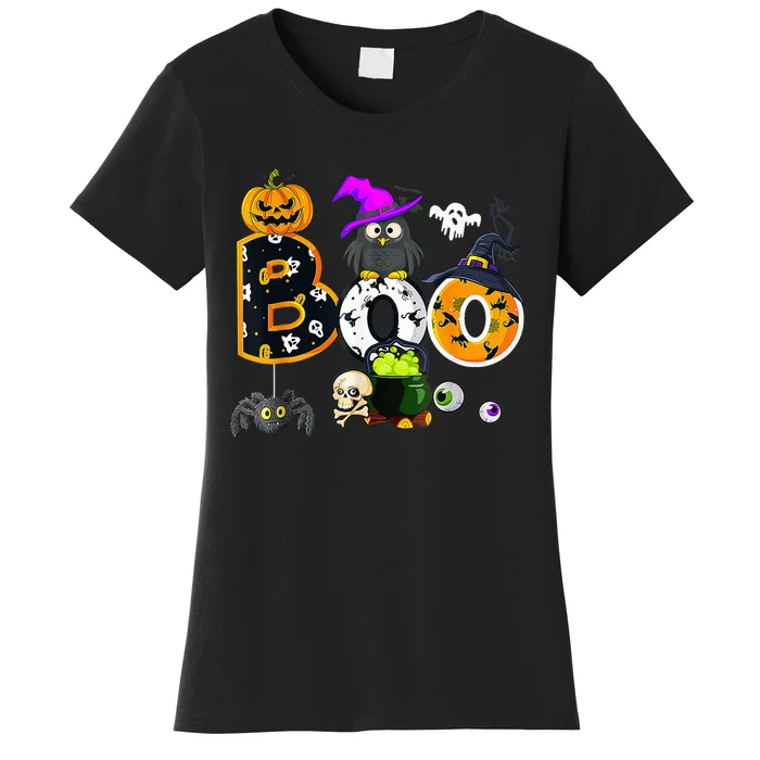 Boo Creepy Owl Pumpkin Ghost Halloween  Wo Kid Women's T-Shirt