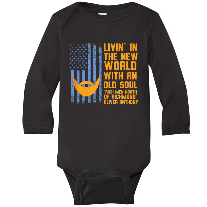 Blue Collar Oliver Anthony Rich Men North Of Richmond Flag Baby Long Sleeve Bodysuit