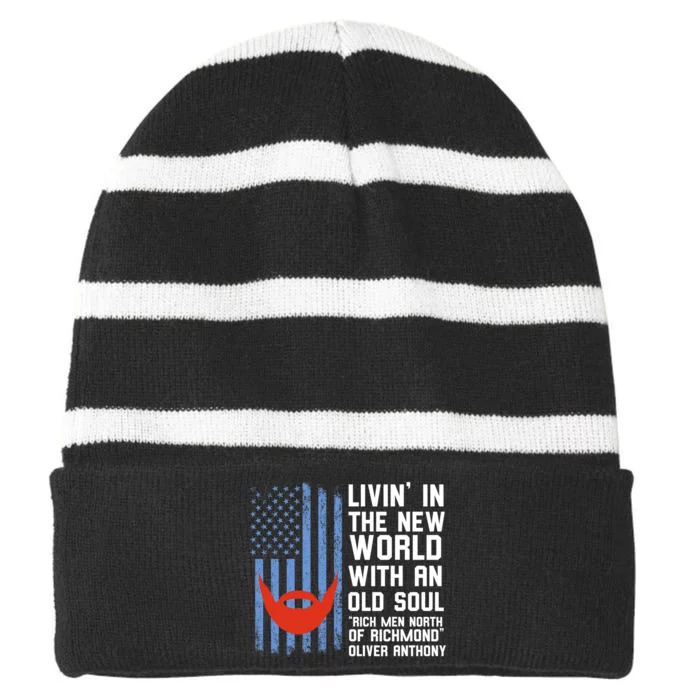 Blue Collar Oliver Anthony Rich Men North Of Richmond Flag Gift Striped Beanie with Solid Band