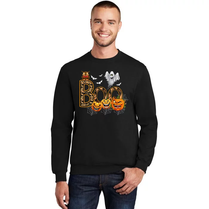 Boo Creepy Owl Pumpkin Ghost Funny Halloween Costume Sweatshirt